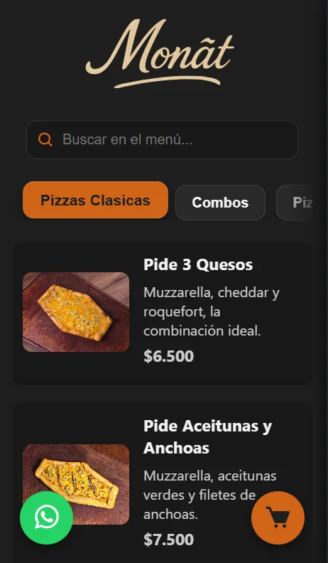 El sitio público que la plataforma genera para cada negocio, con su menú y su marca. Cada local queda con su propia web sin tocar código.