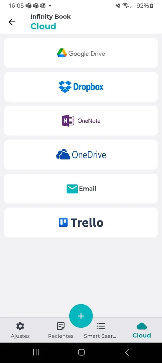 Las integraciones en la nube, con Google Drive, Dropbox, OneNote, OneDrive, correo y Trello.