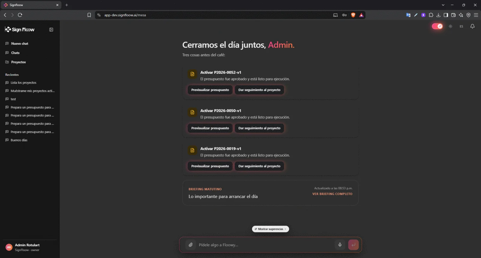 Floowy, el asistente de IA, que propone acciones concretas sobre los datos del taller.