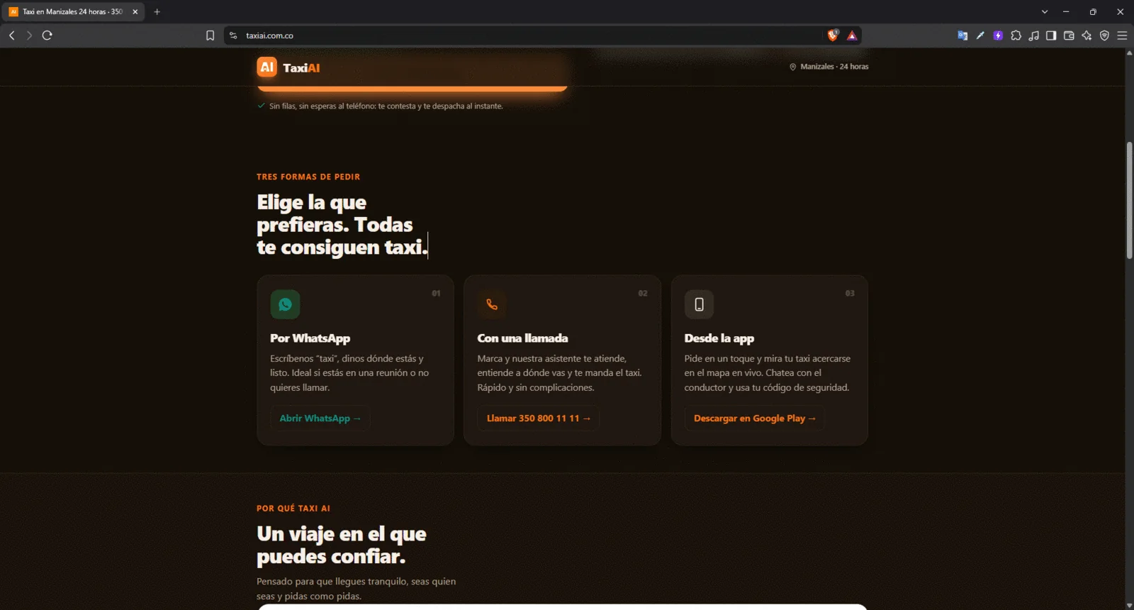Los tres canales de pedido, por WhatsApp, por teléfono y desde la app.