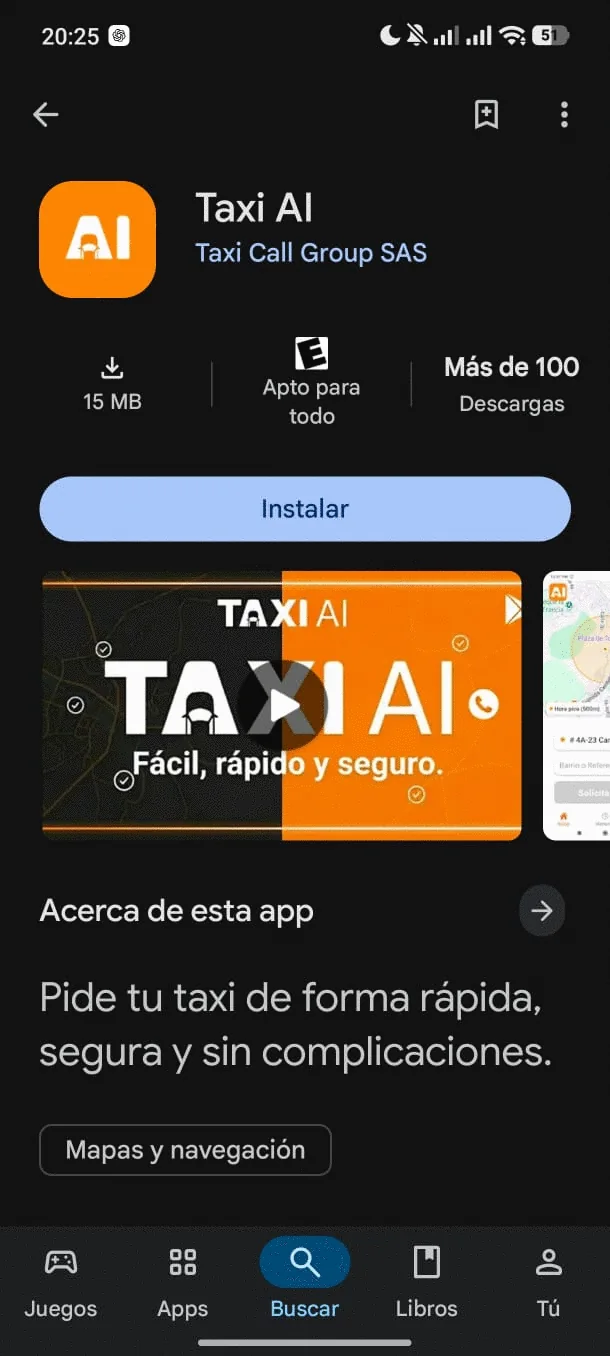 La app de pasajero, publicada en Google Play.